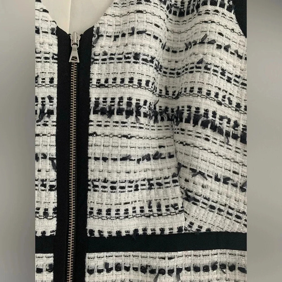 Rebecca Taylor Raffia Tweed Full Front Zip Dress - White/Black - Size 8 - EUC - Picture 7 of 9